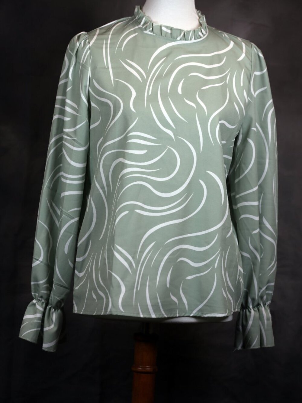 SHEIN Sage Green Blouse with White Swirl Print